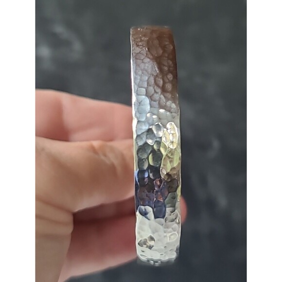 925 Sterling Silver Hammered Bangle Bracelet Vintage, READ Description - Picture 2 of 10
